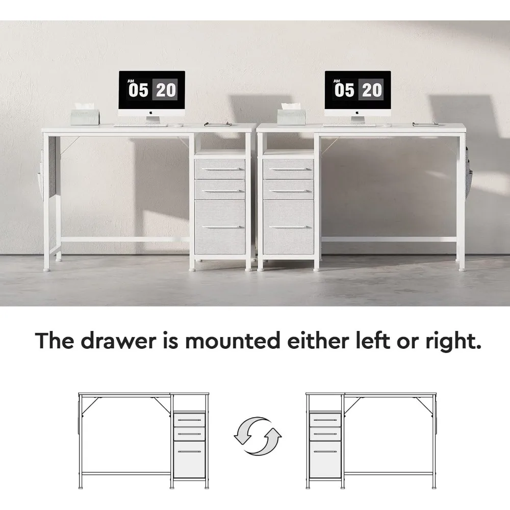مكتب مدمج مقاس 40 بوصة مع أدراج وأرفف تخزين، مثالي لمساحات المكاتب الصغيرة ومكاتب الكتابة مع حل تخزين كافية