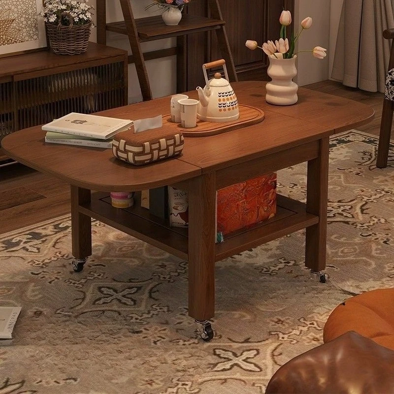 طاولة قهوة متنقلة قابلة للطي لغرفة المعيشة، متعددة الوظائف من الخشب الصلب بجانب السرير، طاولة شاي #2