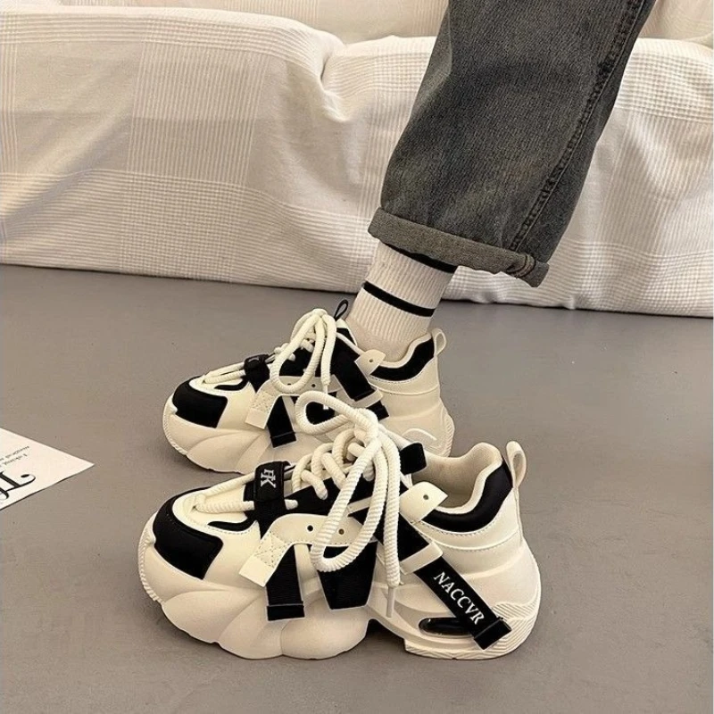 Women's Clunky Sneakers 2025 Autumn New Running Shoes Thick Sole Height Increasing Athletic Footwear Breathable Sneakers