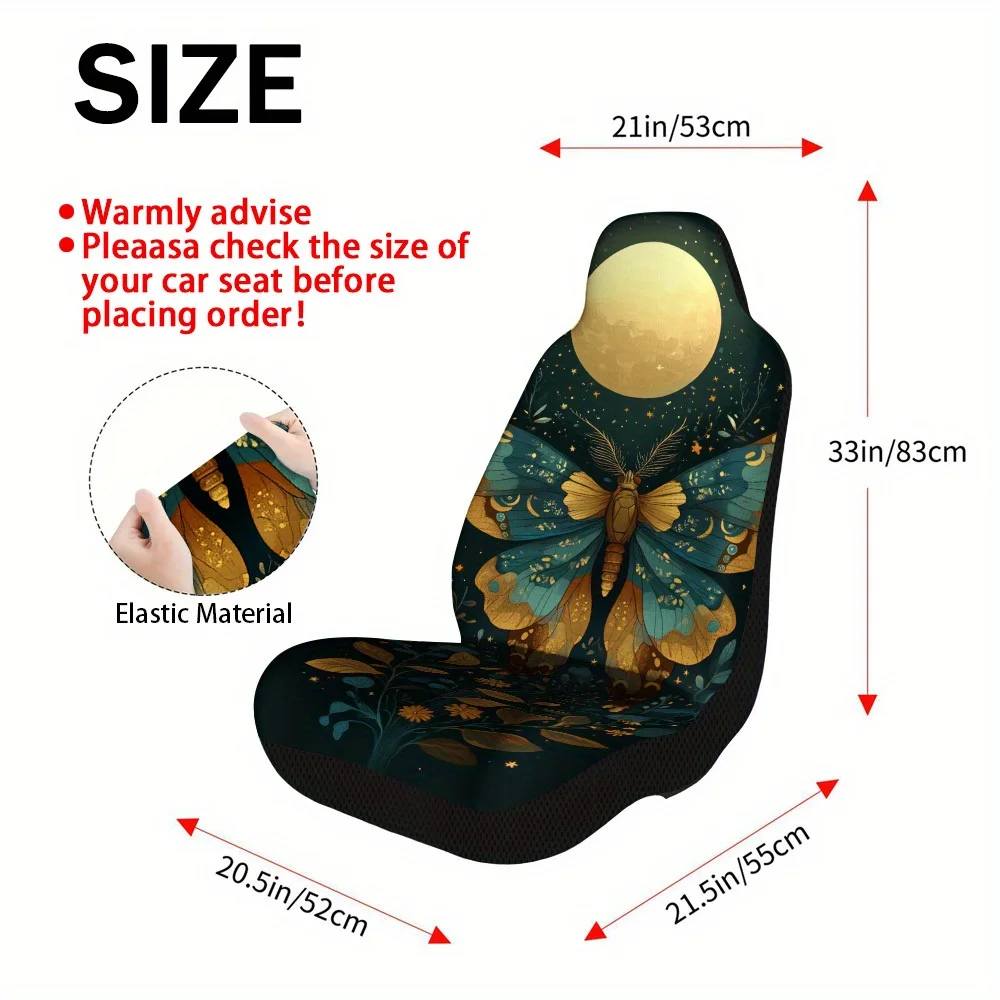 2pcs Lunar Moth In Starlight Car Seat Covers For Front Seats, Universal Fit For Cars, Trucks, SUVs, Sedans, Offering Maximum Pro