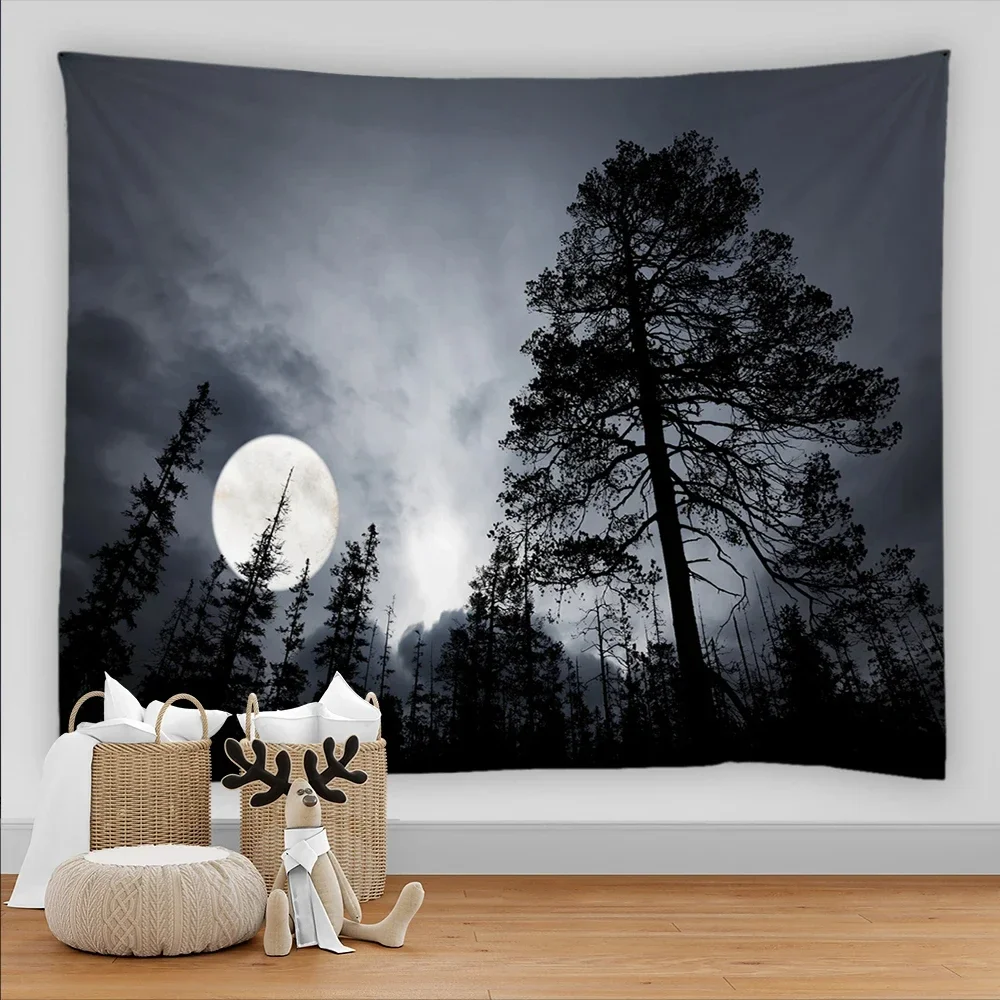 Misty Forest Tapestry Foggy Tree Tapestry Nature Scenery Landscape Wall Tapestries for Bedroom Living Room Dorm Office Decor