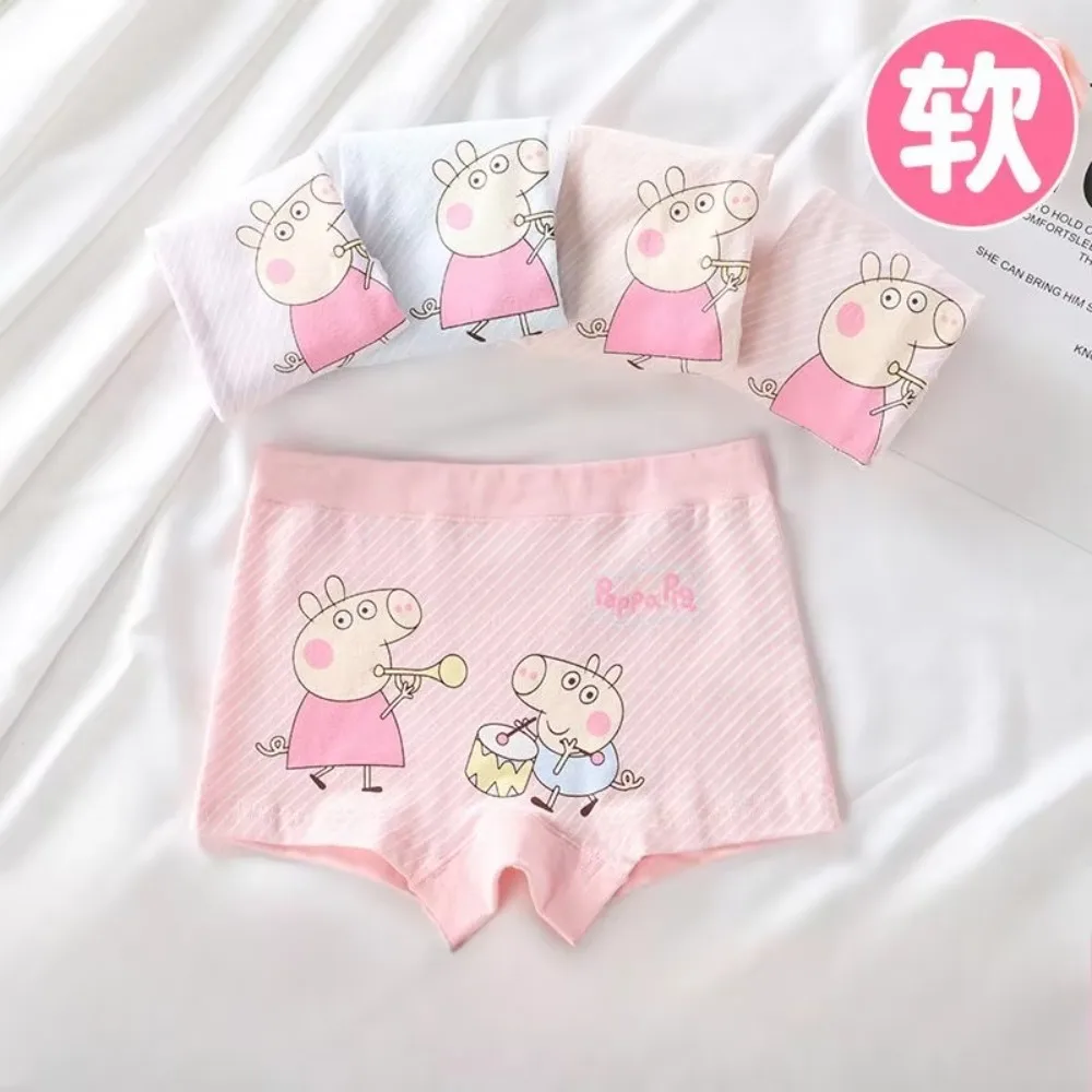 Peppa Pig Girls' pure cotton flat cornered underwear for ages 3-15, cartoon style for middle-aged and young children