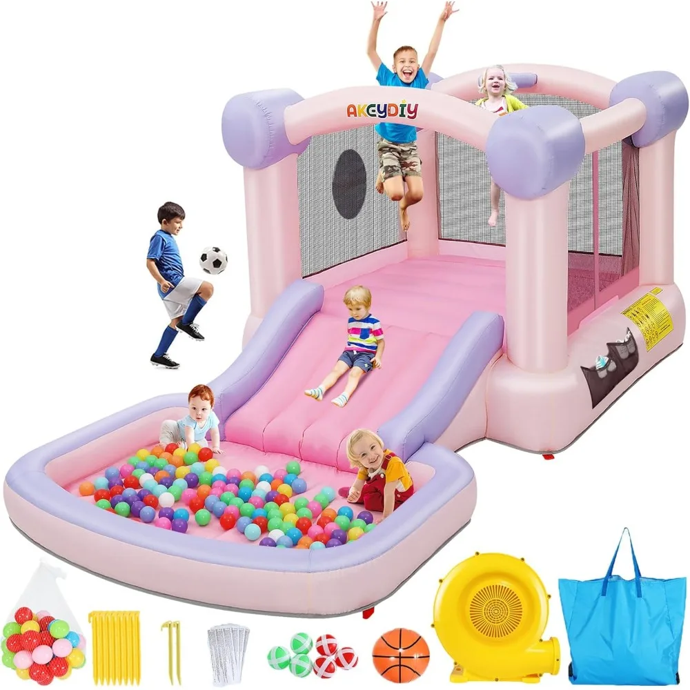 

Bounce House,Inflatable Bounce House for Kids with Blower Included,Indoor/Outdoor Playhouse Pink Macaron Jump House Kids
