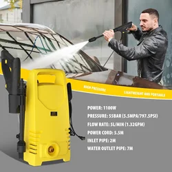 Car Wash Gun Electric High Pressure Washer Cleaning Cars with 1-180° Adjustable Nozzle and Detergent Tank
