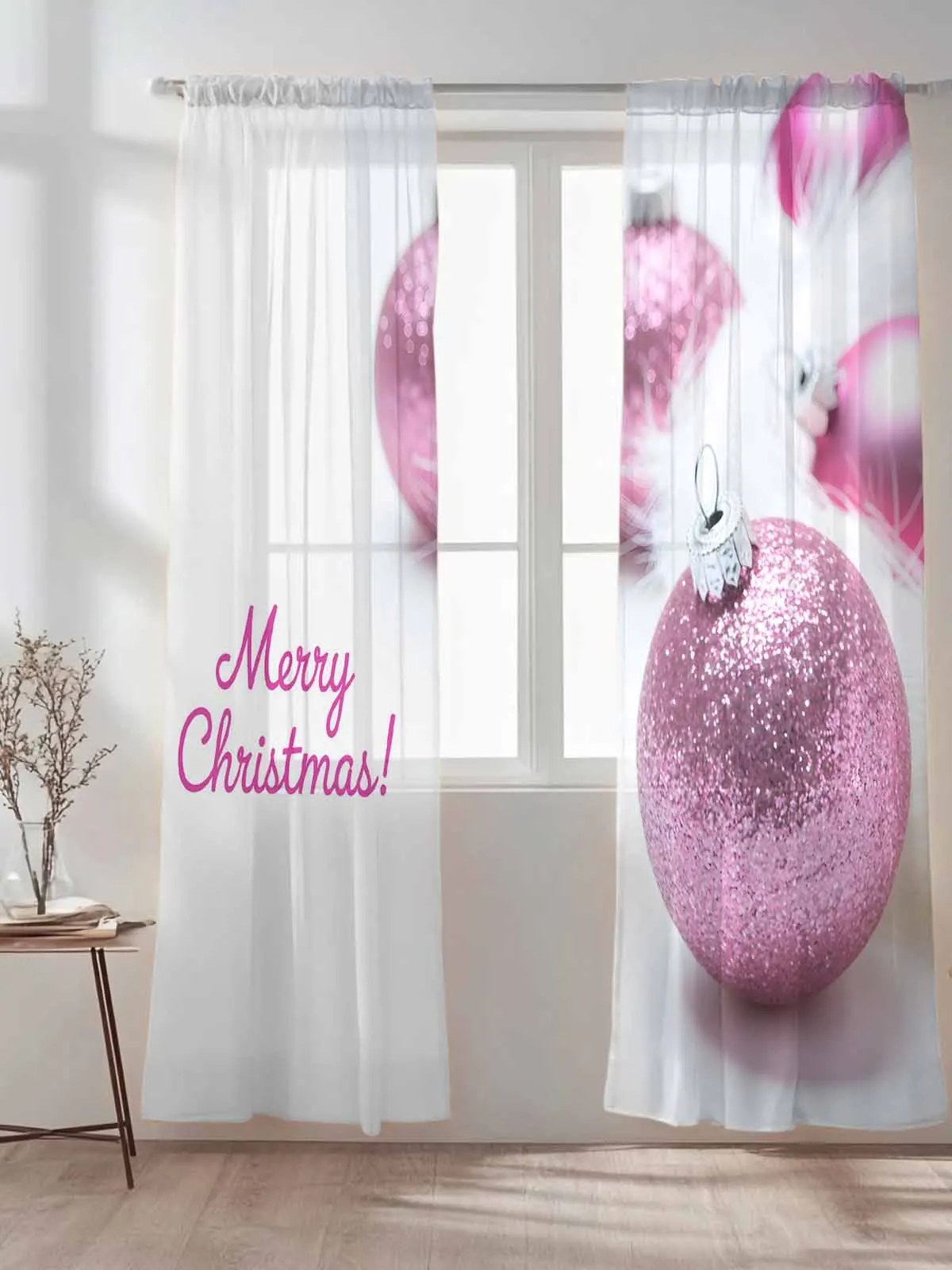 

Winter Christmas Colored Ball Tulle Sheer Curtains for Living Room Bedroom Kitchen Decoration Voile Organza Curtains
