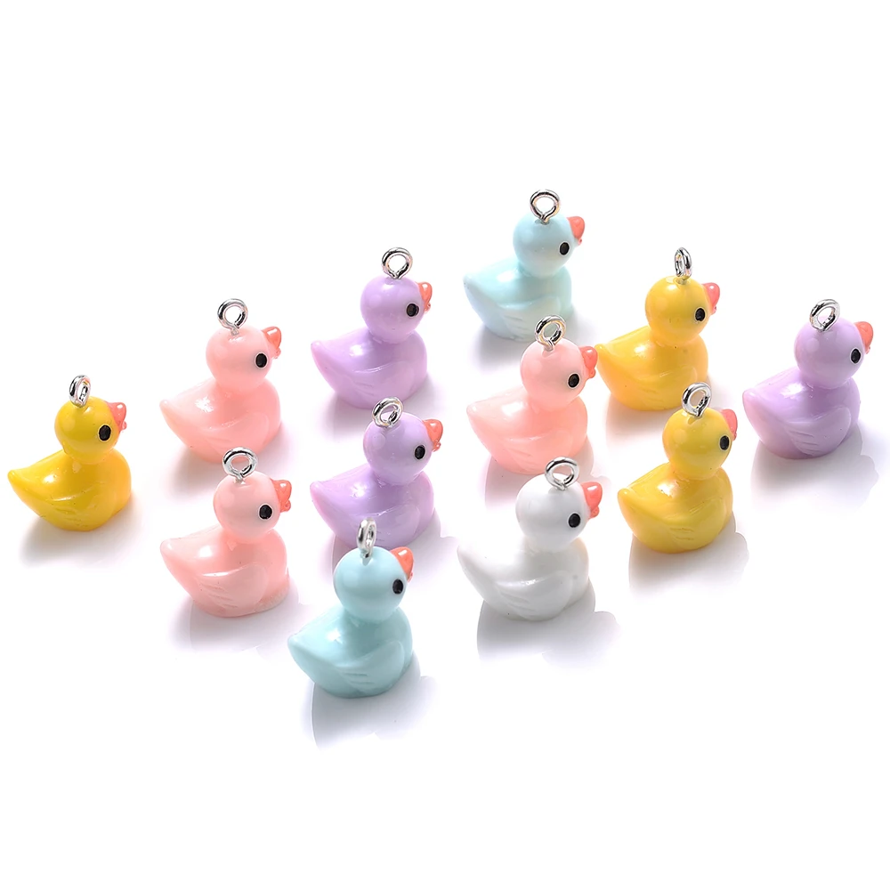 10Pcs Cute Animal Duck Resin Charms Mixed Color Charms For Jewelry Making Bracelet Earring Necklace Pendant Supplies