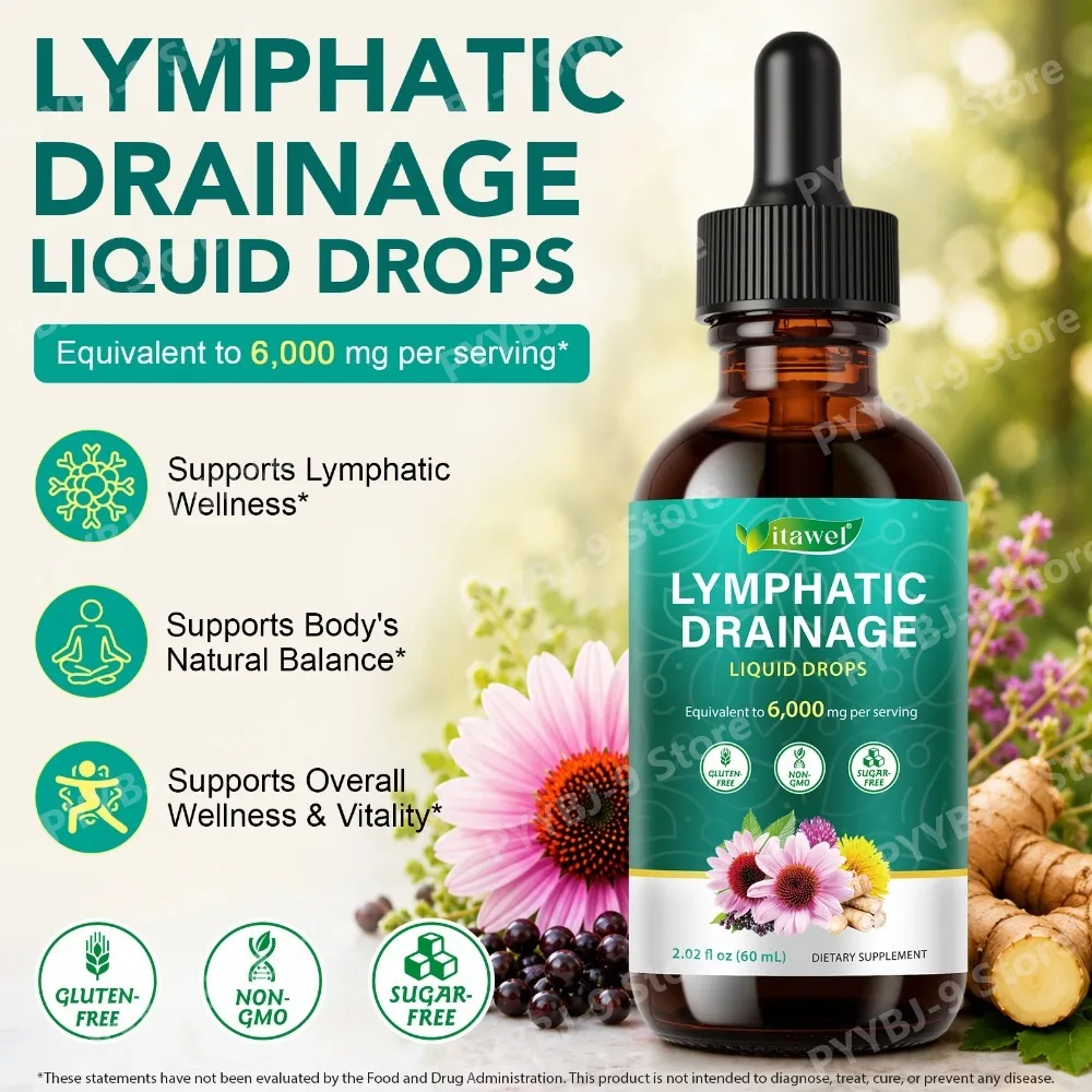 Sugar Free Vegan Lymphatic Drainage Tincture Herbal Supplements 21 in 1 Lymphatic Drainage Oral Liquid Drops for Adluts 60ml