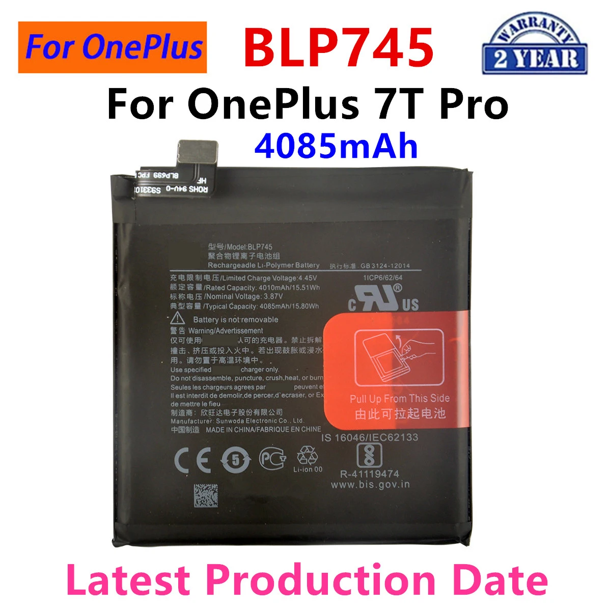 100% Orginal BLP745 4085mAh Replacement Battery For OnePlus 7T Pro Genuine Latest Production Phone Batteries