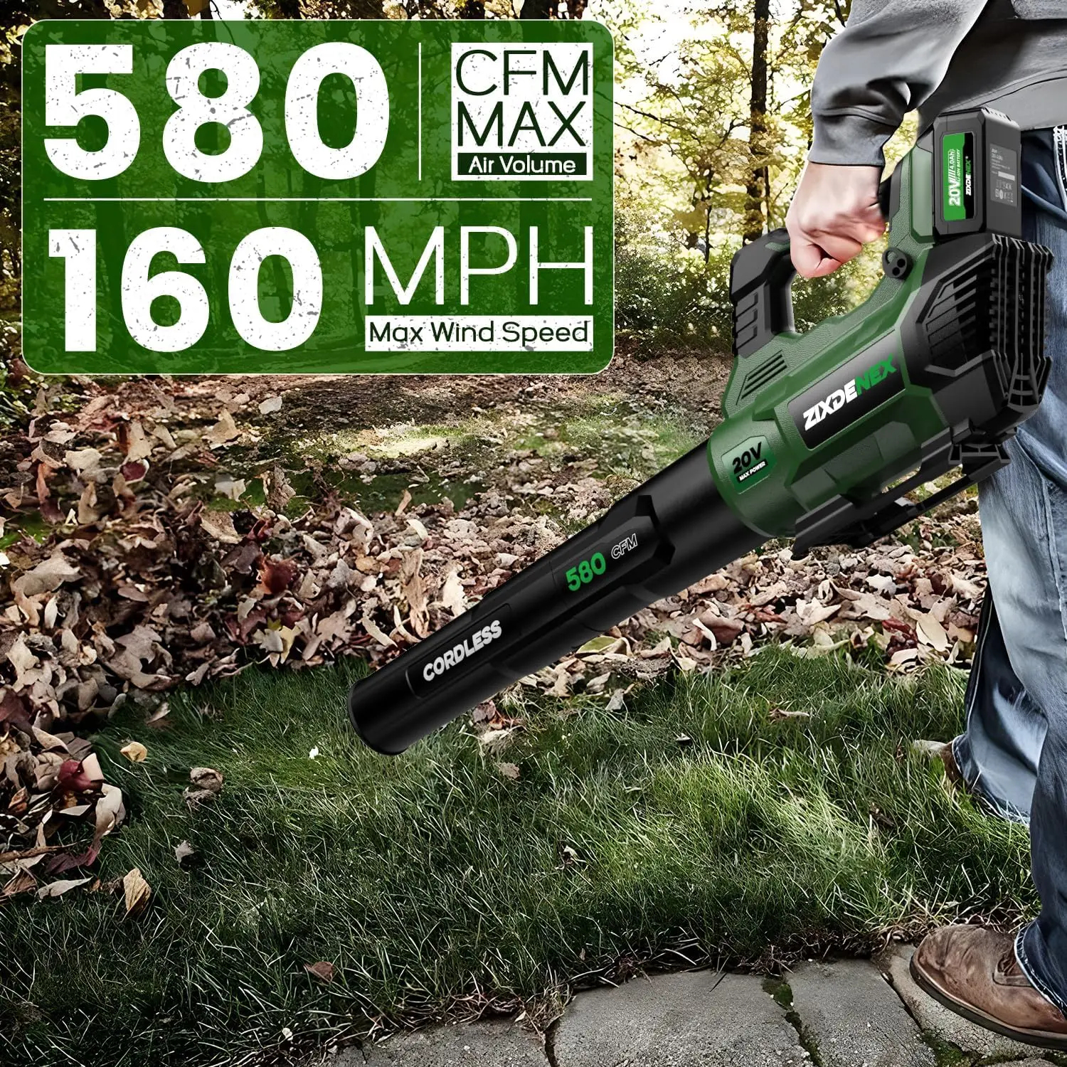 Cordless Leaf Blower, 580CFM Electric Leaf Blower , 3 Levels Adjustable Speed , Handheld Blower for Snow Blowing, Yard Care