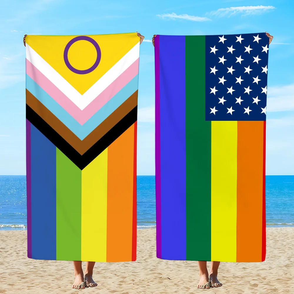 Cool LGBT Pride Month Raninbow Gay Towel Textile Bathrobe Beach Quick-Drying Lightweight Portable Camping Swim Pool Travel
