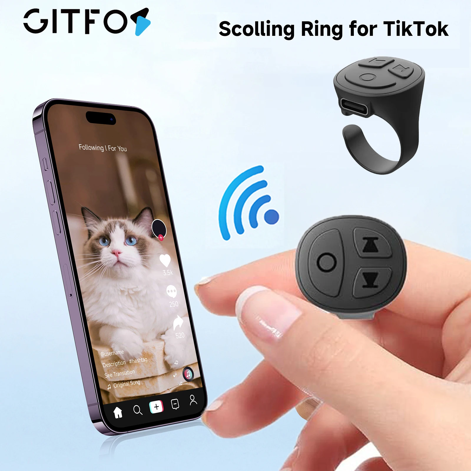 

GITFOS Phone Remote Control for TikTok Scroller Ring Bluetooth Page Turning Ring Roller Both Camera Remote Control Function