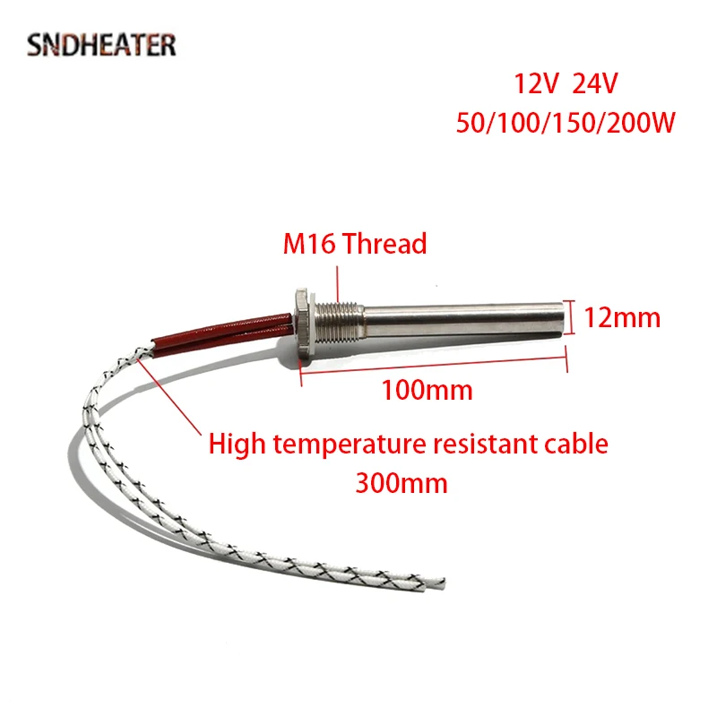 SNDHEATER 12V/24V M16 Cartuccia Filettatura Elemento Riscaldante Dell'acqua 12x100MM 50W/100W/150W/200W/300W Resistenza Industriale Riscaldatore asta
