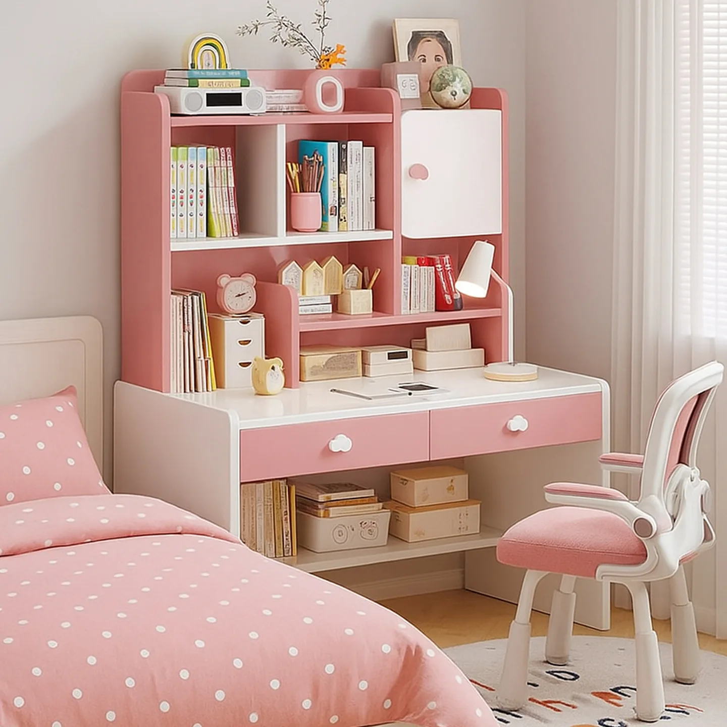 All-in-one children's household liftable learning to write bookshelf with drawers bedroom computer desk