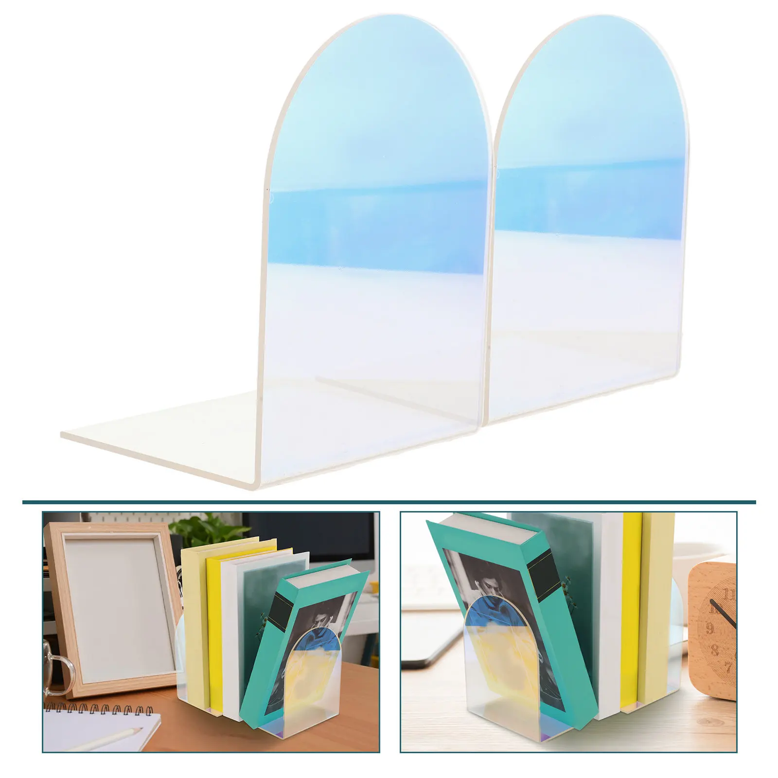 1Pair Acrylic Acrylic Book End Organizer Bookends Strong Load-bearing Multi-function Books Magazines Cds