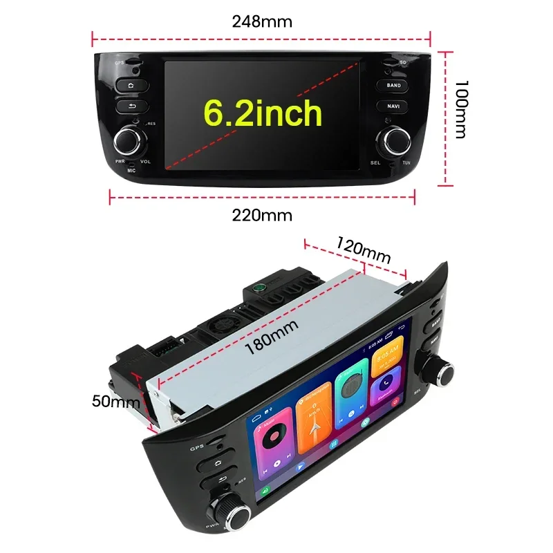 Srnubi 2Din 6.2\'\' Android 12 Car Radio For Fiat Linea Punto EVO 2012-2015 Multimedia Player GPS 4G Navigation Carplay Head Unit