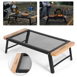 Camping Folding Table Iron Mesh Picnic Table Multifunction Outdoor Barbecue Table for Camping Picnic Beach Grill BBQ Table