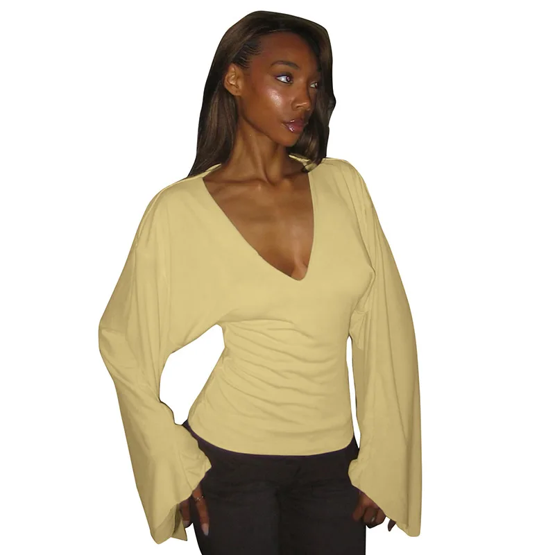 

Slim Fit Long Sve V-Ne T-irt Y25TP232 Women's Faionable Pure Color Spring Summer Autumn New Arrival Top