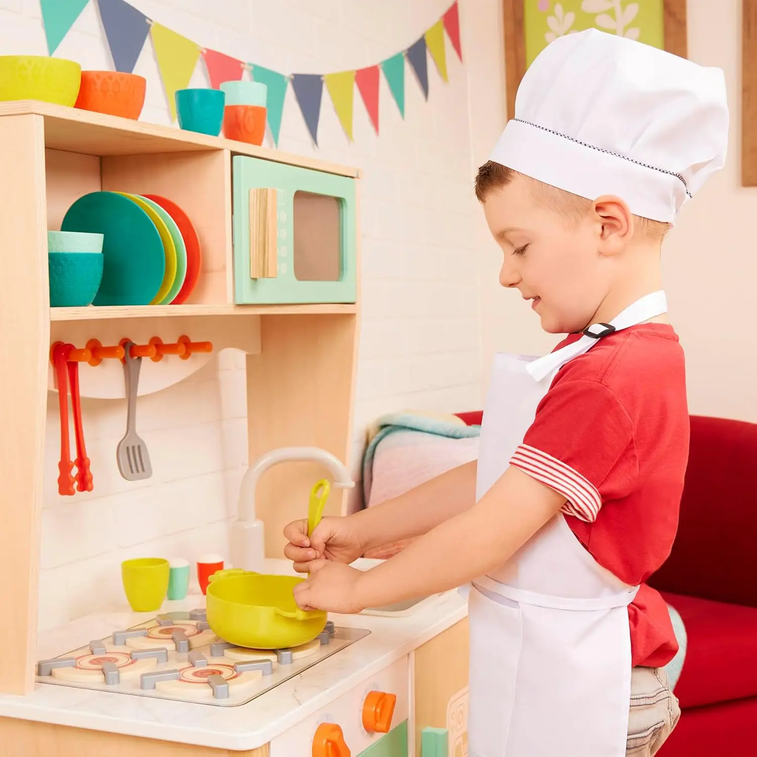 Mini Chef Kitchenette-Faire semblant de jouer en bois, Cuisine pour enfants, Ensemble de jeu de cuisine et accessoires, (20 + pièces), 3 ans