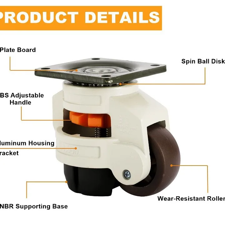 4pcs Handle style GD-40F/60F/80F/ LOAD 1000KG, Level Adjustment Wheel/Casters,Flat Support Lndustrial Hand shank Casters