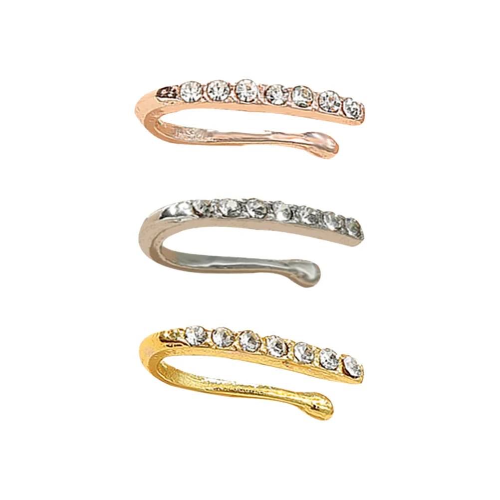 6 قطع عصرية على شكل حرف U بدون ثقب الأنف خواتم حجر الراين الجلد-مجوهرات للنساء والرجال قابلة لإعادة الاستخدام غير مثقوبة وهمية