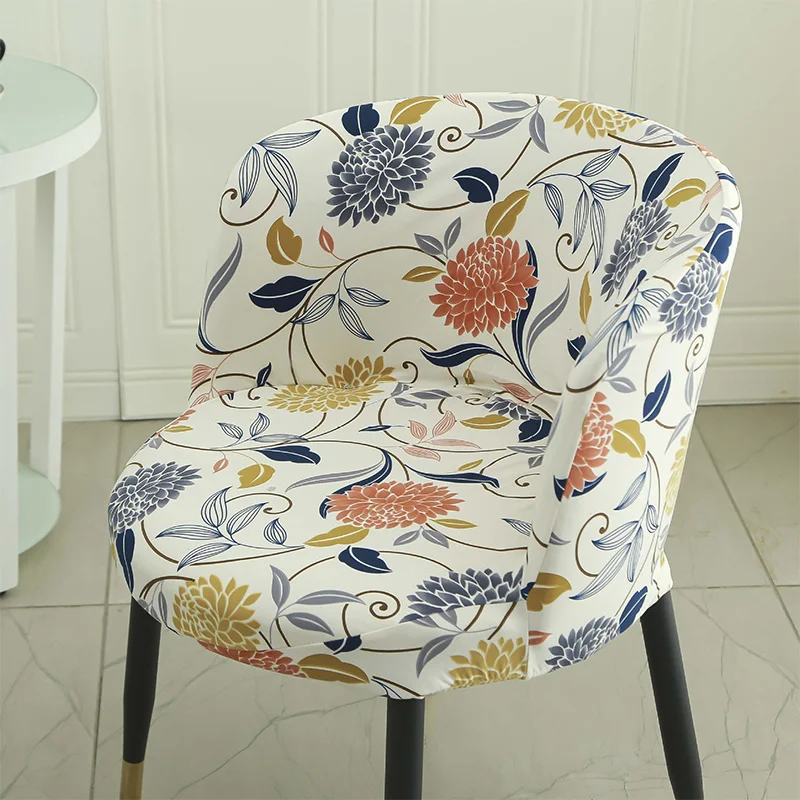 

Elastic Bar Low Back Chair Cover Semi-Circular Print Living Room Bedroom Restaurant Hotel Dining Anti-Skid Dustproof Chair Cover