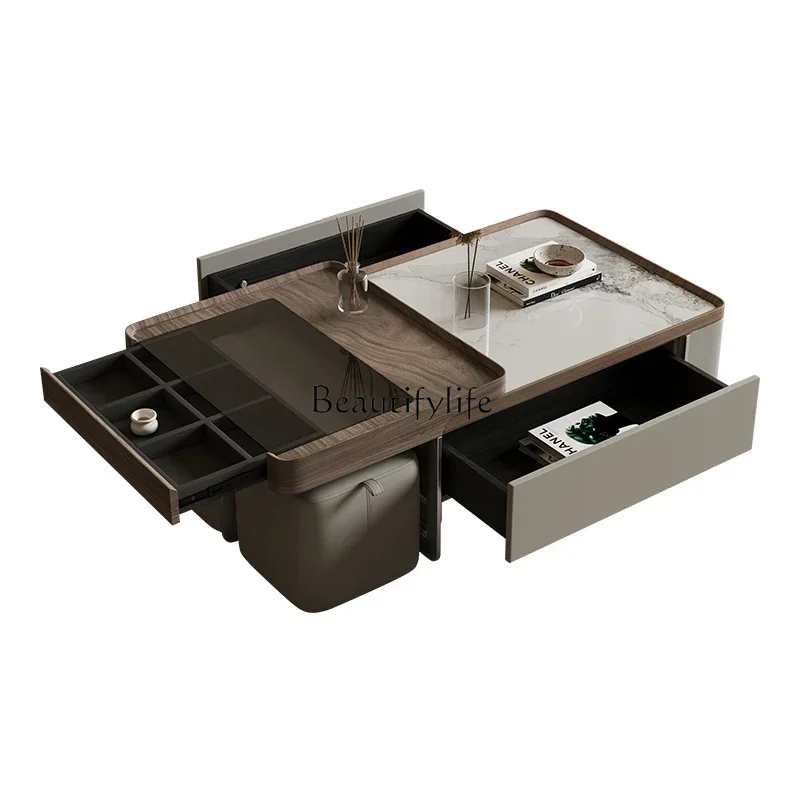 

Multifunctional storage rectangular coffee table new Italian light luxury rock plate coffee table combinationSSS