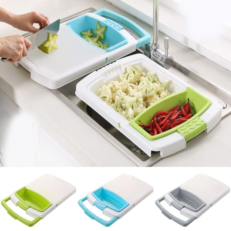 Multifunctional Kitchen Chopping Cutting Board Retractable Sink Sorting Rack Washing Basket  Kitchen Organizer