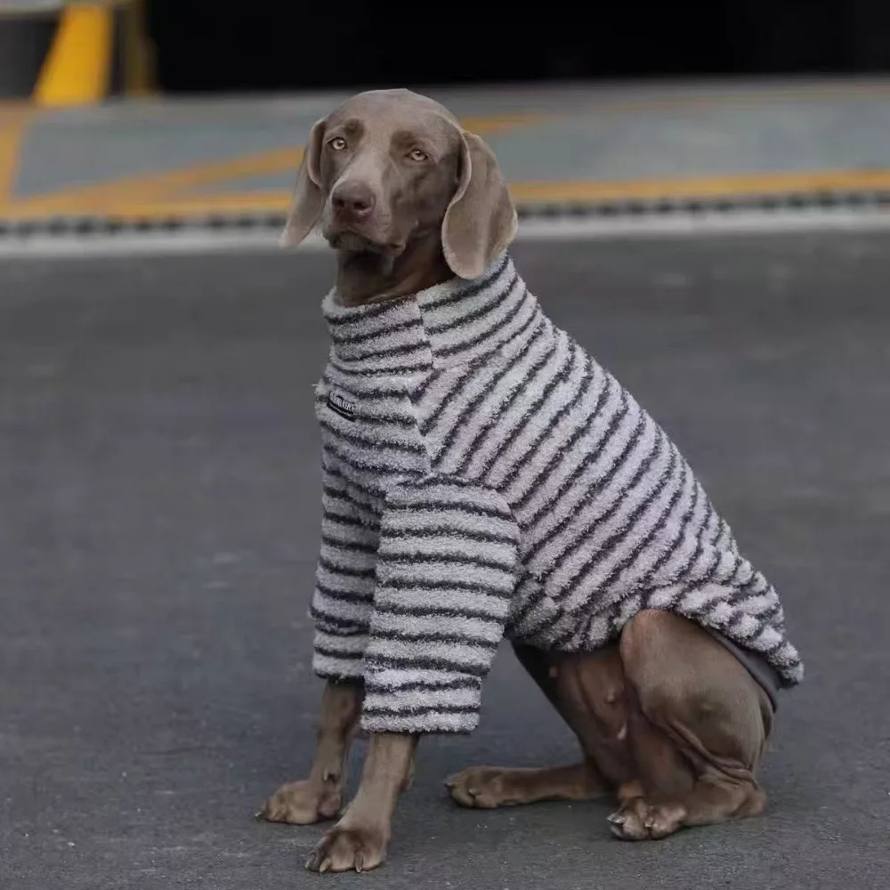 

Comfortable Fit Polyester Stripe Fleece Dog Pullover Thickened Winter Warm Dog Sweater Dog Bipedal Clothes Medium Large Dogs