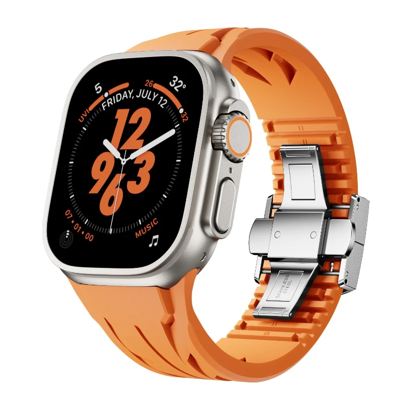 

Fluoroelastomer Silicone Strap Compatible for Apple Watch Ultra 1 2 Band for 46 42 44 45 49mm Smart Watch Replacement Wristband