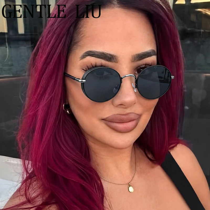 

2026 New Steampunk Round Sunglasses Women Retro Metal Frame Mesh Side Shield Driving Sun Glasses For Ladies Gothic Y2K Eyewear