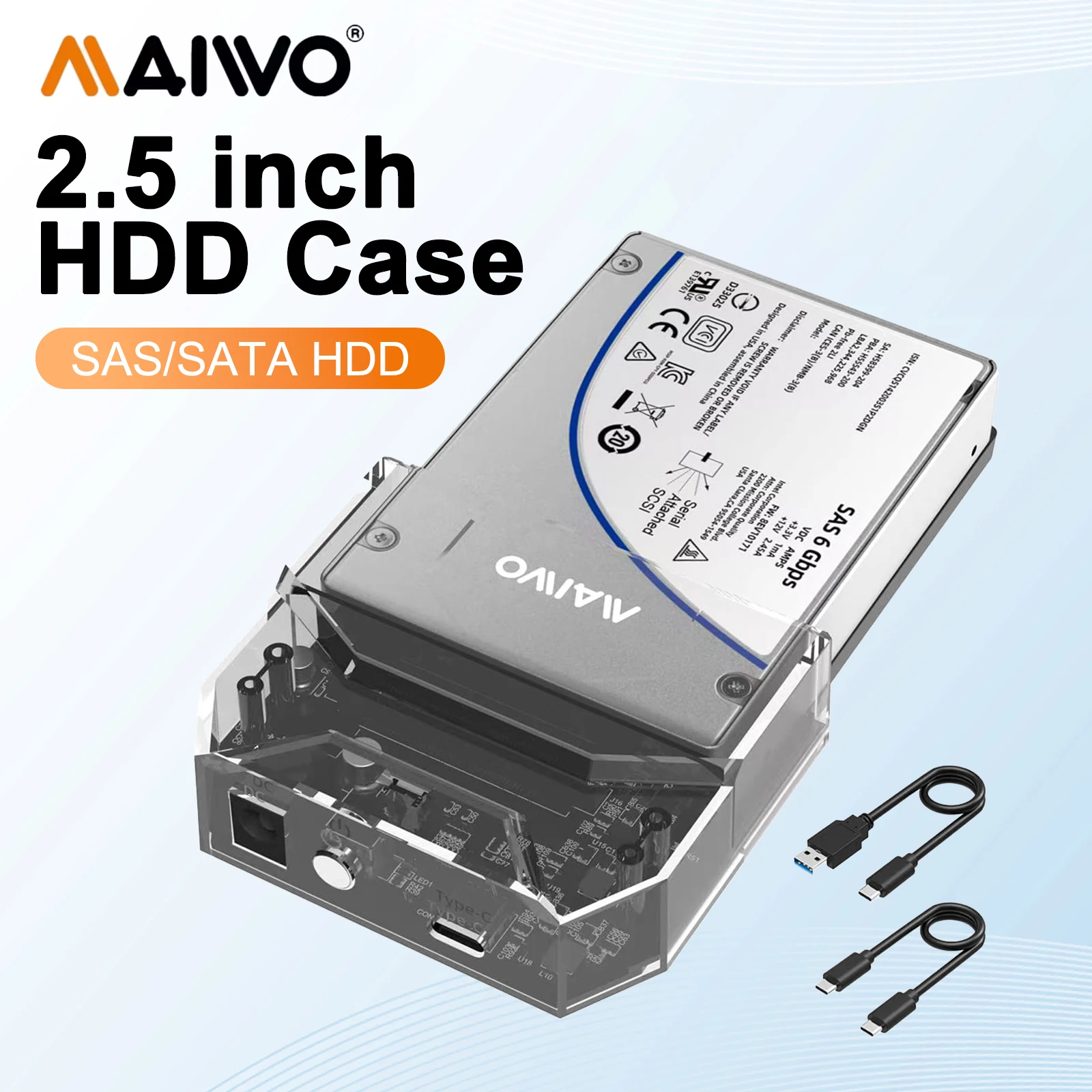 MAIWO 2.5 Inch SAS/SATA Hard Disk External Case USB3.1 Type-C to SATA/SAS External Hard Drive Docking Station for 2.5" HDD SSD