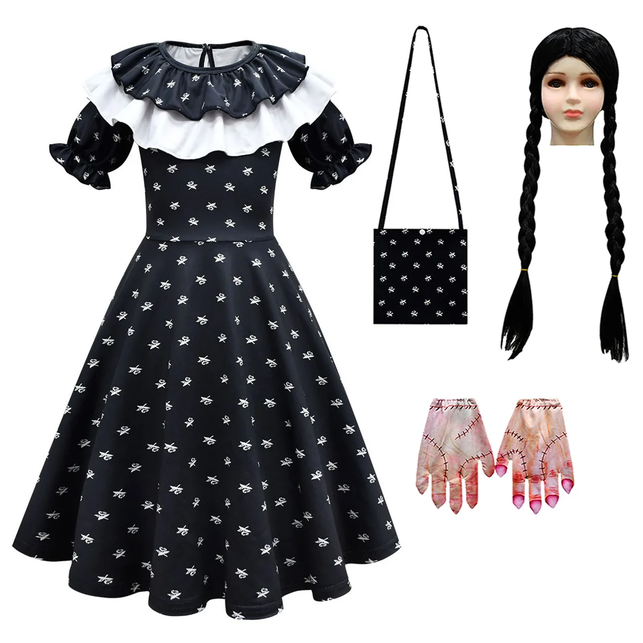 

Movie Girls Wednesday Cosplay Costume Dresses Wednesday Addams Cosplay Gothic Wind Kids Children Dress Halloween Party Costumes