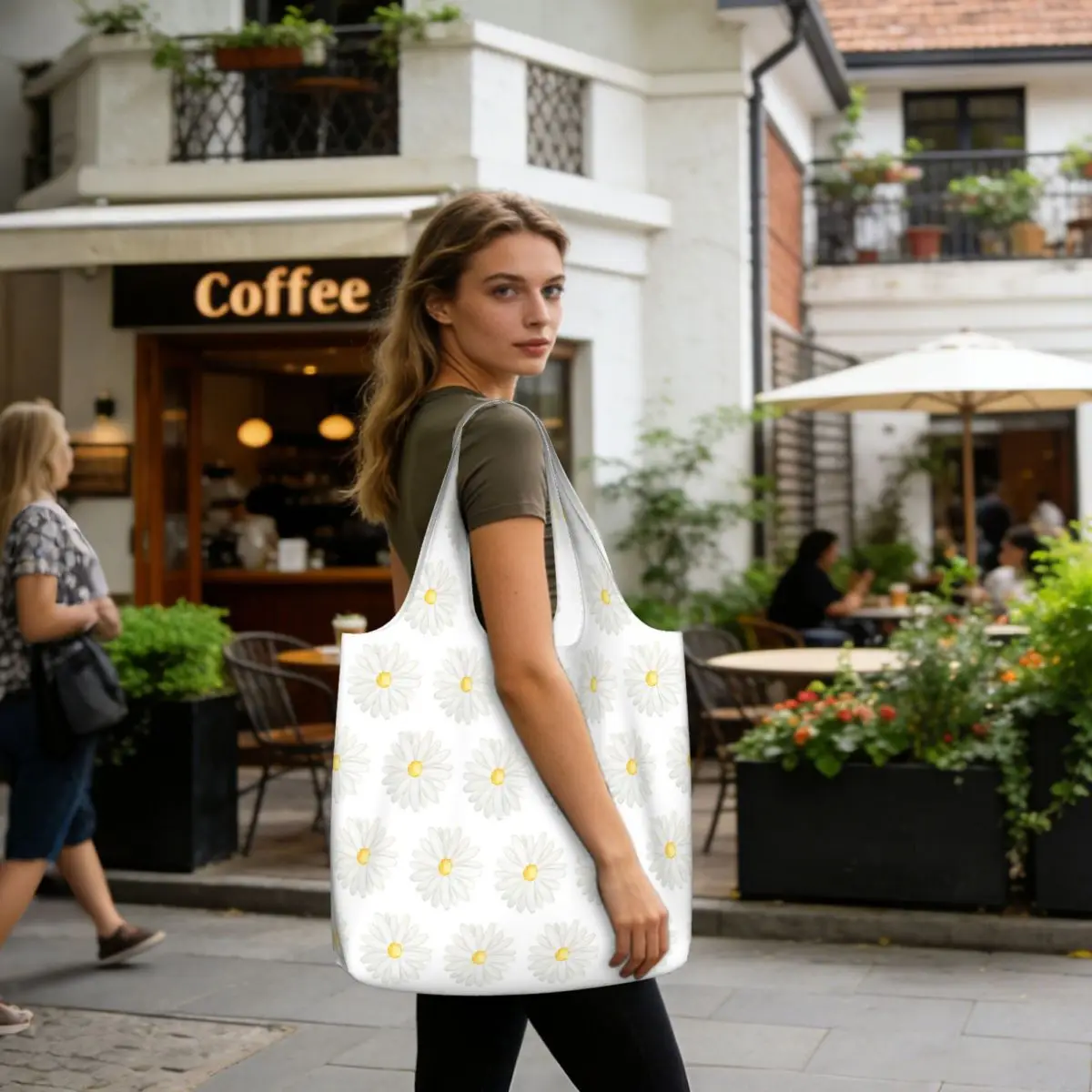 Hand Painted One Little White Daisy Watercolor Shopping Tote Bag Canvas Large Capacity Shoulder Bags Shopper Grocery Handbag