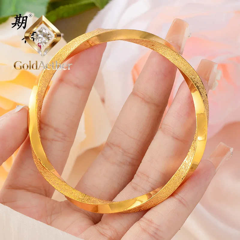 

GoldNouveau Luxury 24K 9999 Pure Gold real gold Women's Moebius Ring Bracelet Solid Frosted Bracelet