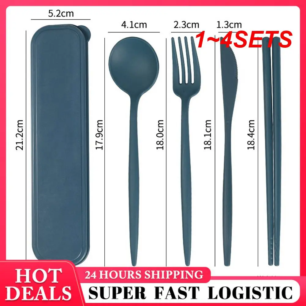 1~4SETS Cutlery Set Easy To Clean Wheat Fiber Environmentally Friendly Portable Appliances Spoon Fork Chopsticks