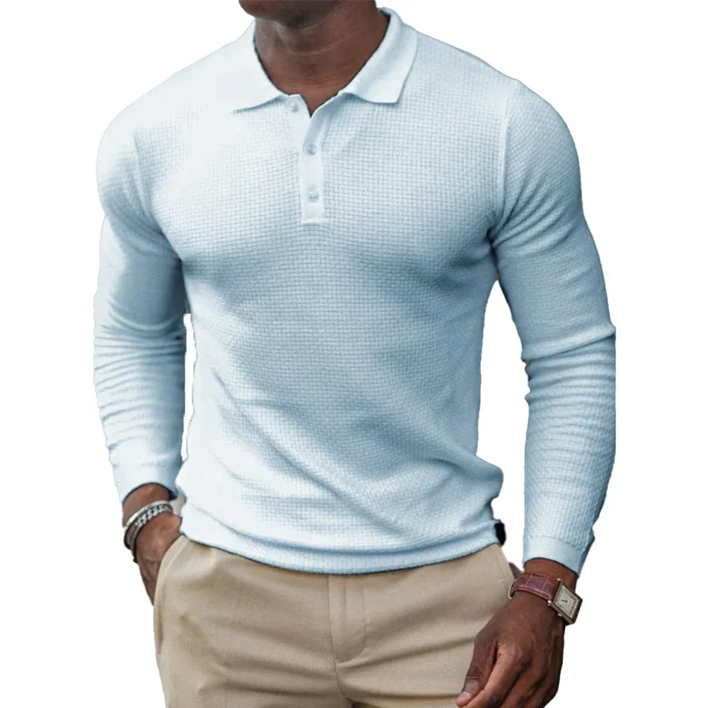 Elegant Men\'s Lapel Neck Shirts Long Sleeve Tops for Sports and Casual Wear Slim Fit Muscle Tee Size M 2XL Various Colors