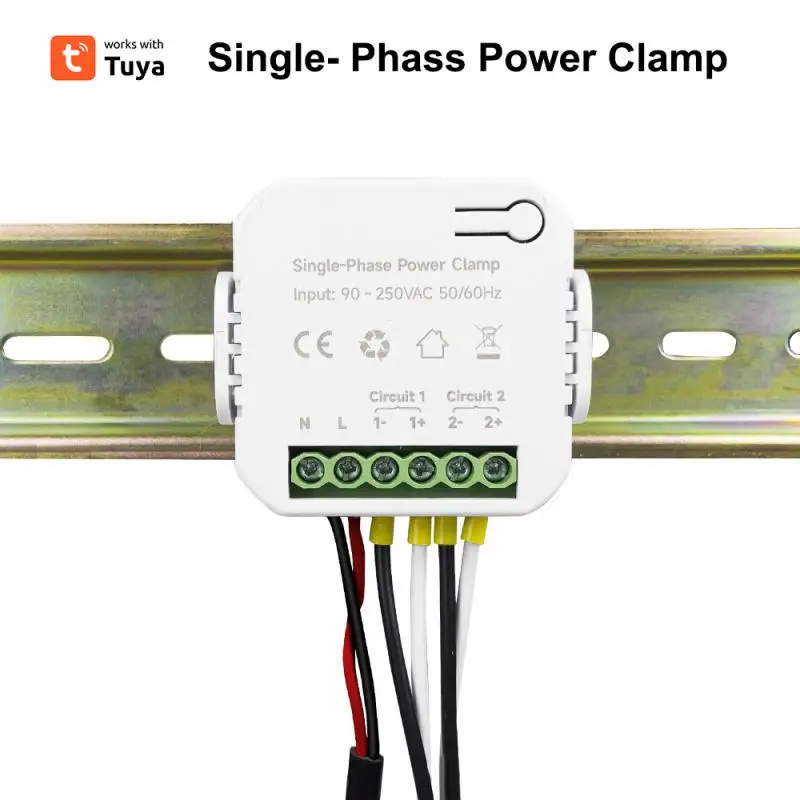 Tuya Smart Life 250V AC Dual Way WiFi Power Meter With Current Transformer Clamp Can Monitor Solar Produced and Consumed Power