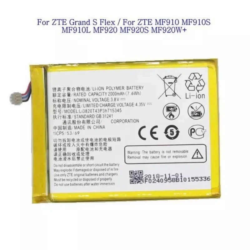 New Battery Li3820T43P3h715345 for ZTE Grand S Flex MF910 MF910S MF910L MF920 MF920S MF920W+ MEGAFON MR150-2-5 MTC 835F