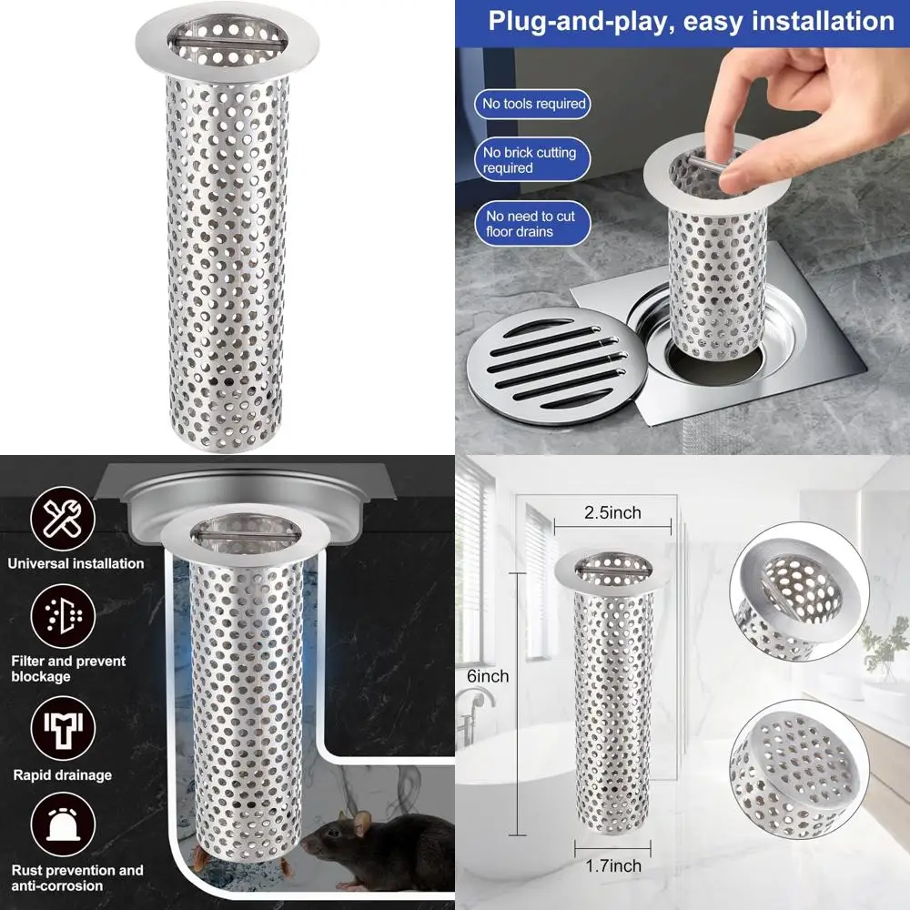 

Stainless Steel Commercial Floor Drain Strainer, 6 Inch High, Thick Perforated, Polished Drain Basket for Restaurant Use