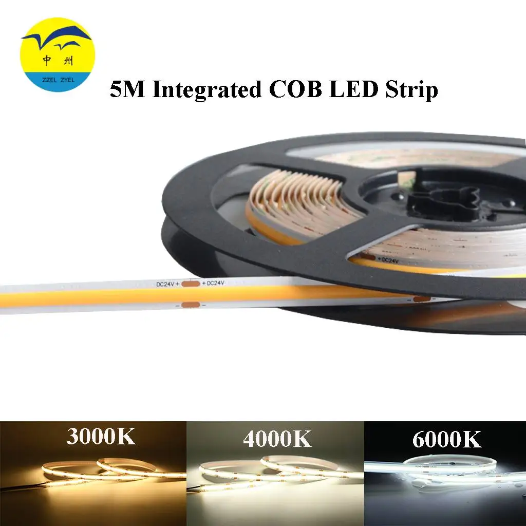 

One Roll No Welding Joint Point 5M COB LED Strip Light Linear RopeFlexible width8mm 320LED 480LED 45W