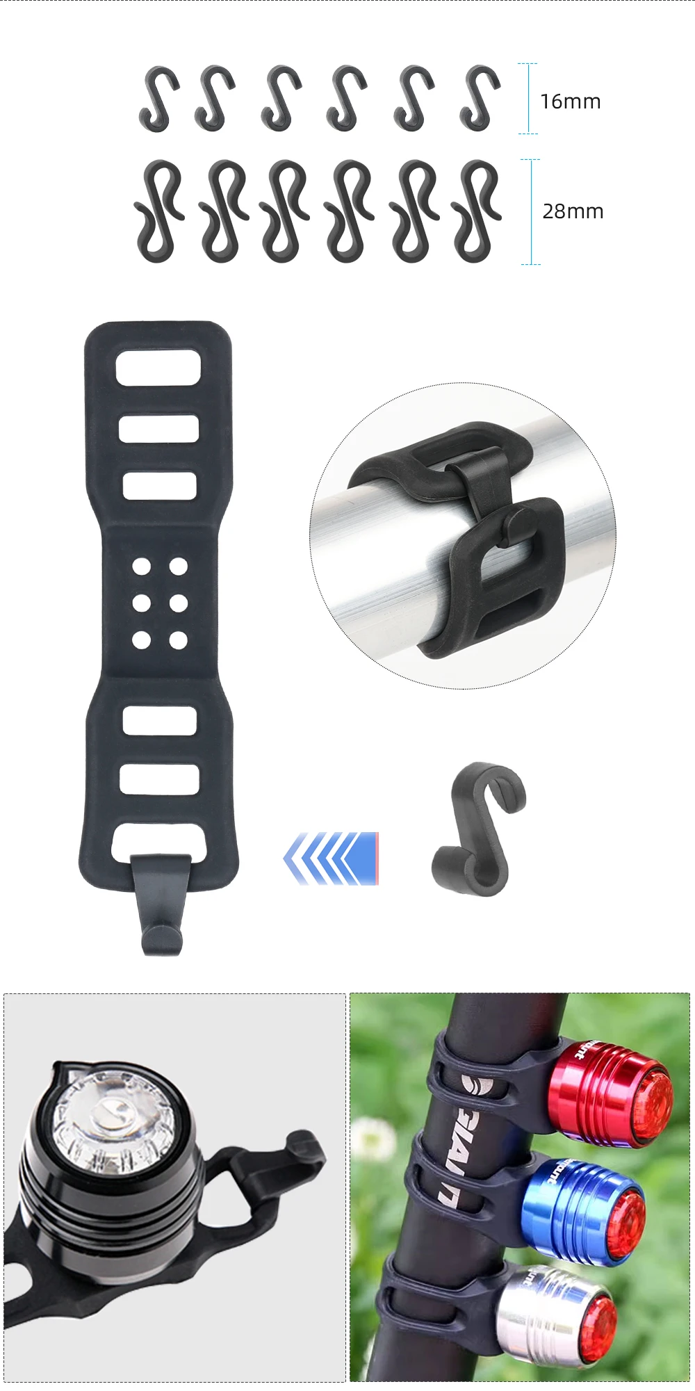 16/30 Stück Silikonarmband, festes Rücklicht, mehrere Größen, hochtemperaturbeständiges Gummiband mit fester Schnalle, Installationslenker – Detail 5