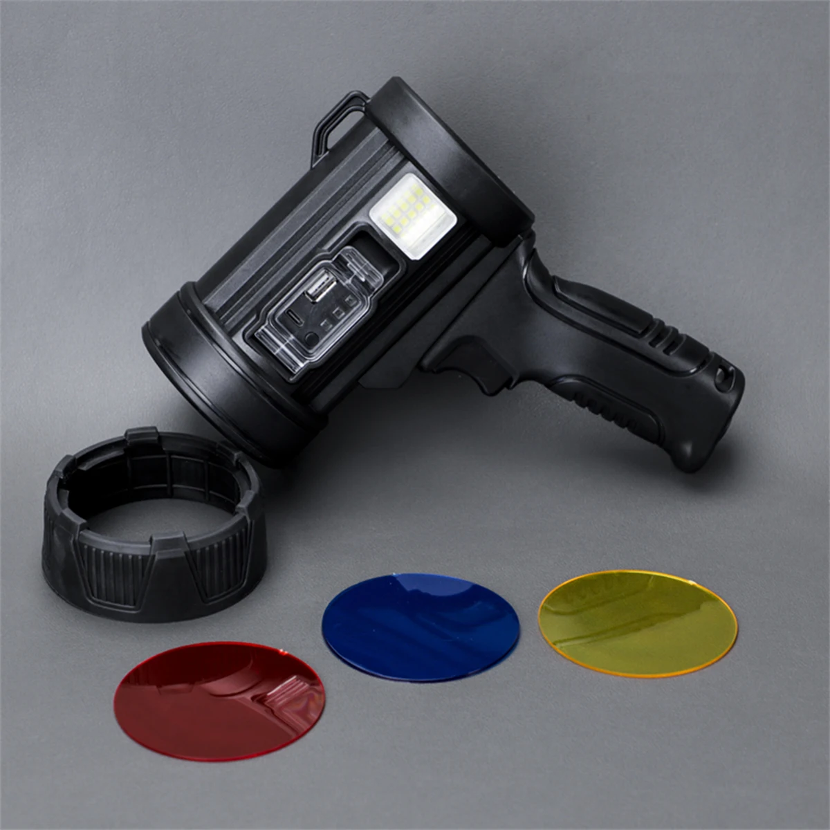 Taktischer Handheld-Suchscheinwerfer, Outdoor-Camping, Abenteuer, Überlebensausrüstung, Schnellzug-Taschenlampe, Notfall mit Solar-Ladegerät