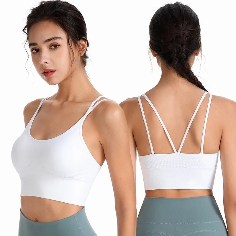 Cross Back Sports Bra Removable Pad Seamless Yoga Bra Shockproof Workout Tank Top Breathable Gym Running Fitness Top for Women
