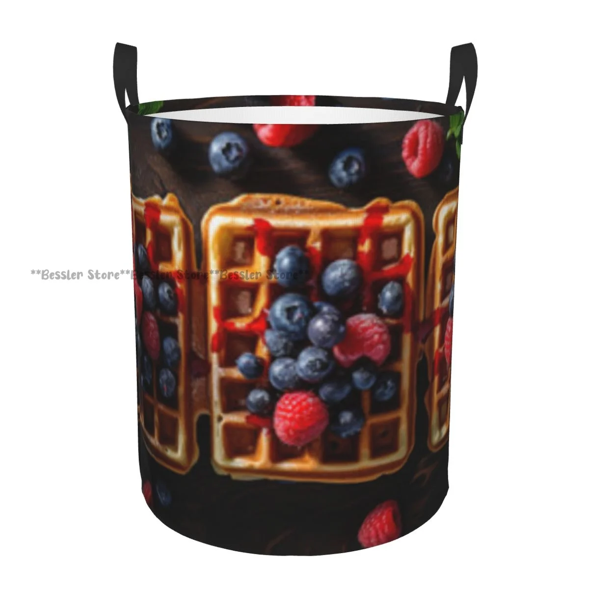 Dirty Laundry Basket Belgian Waffles With Fruit Folding Clothing Storage Bucket Home Waterproof Organizer