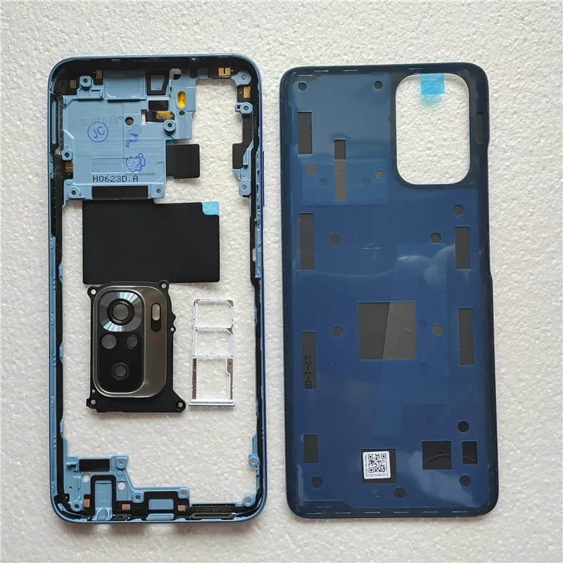 Carcasa completa para Xiaomi Redmi Note 10S, carcasa trasera de batería, Marco medio, botón de volumen, cristal de cámara y bandeja Sim