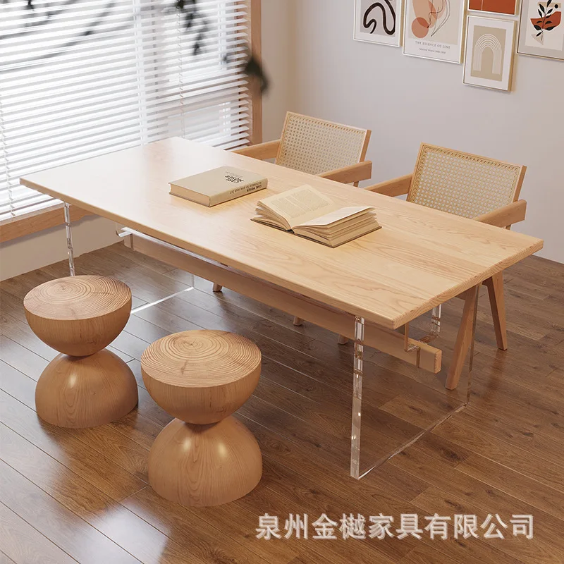 Nordic Acrylic Solid Wood Dining Table Living Room Suspended Eating Table B & B Apartment Dining Table And Chair Combination Cus