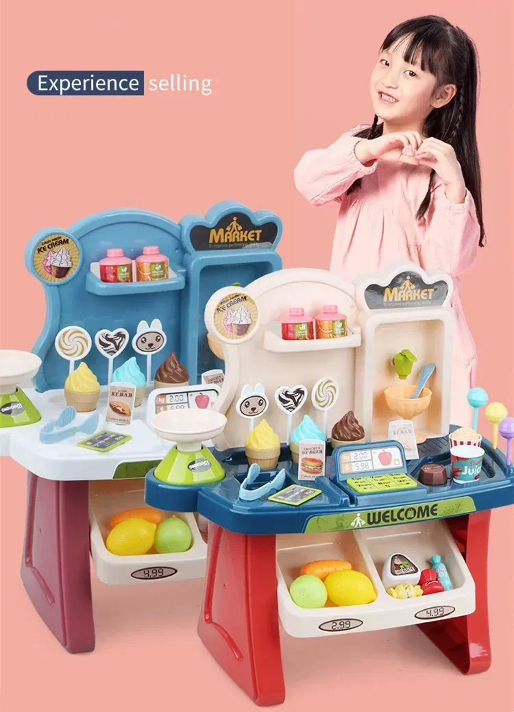 33pcs/set High Quality Home supermarket ice cream truck candy credit card Popcorn Play house Interactive Toy baby best gift