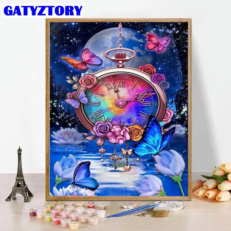 

GATYZTORY Paint By Number Abstract Clock Landscape For Adults Picture By Numbers City House Acrylic Paint On Canvas Home Decor