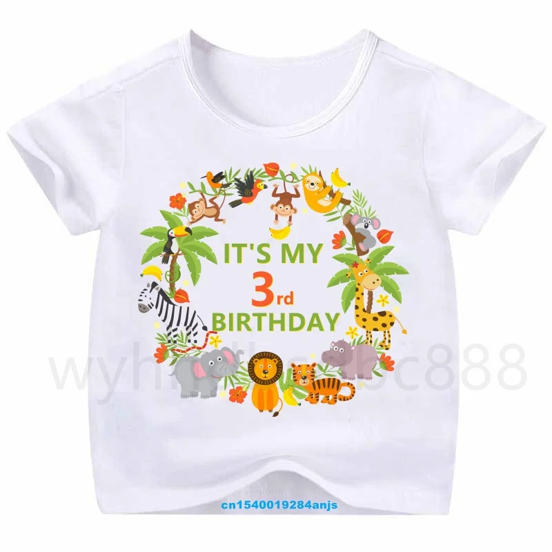 

Kids Cartoon Animal Party Birthday Number Print T-shirt Kids Animal Giraffe Birthday T-shirt Boys and Girls Gift T-shirt