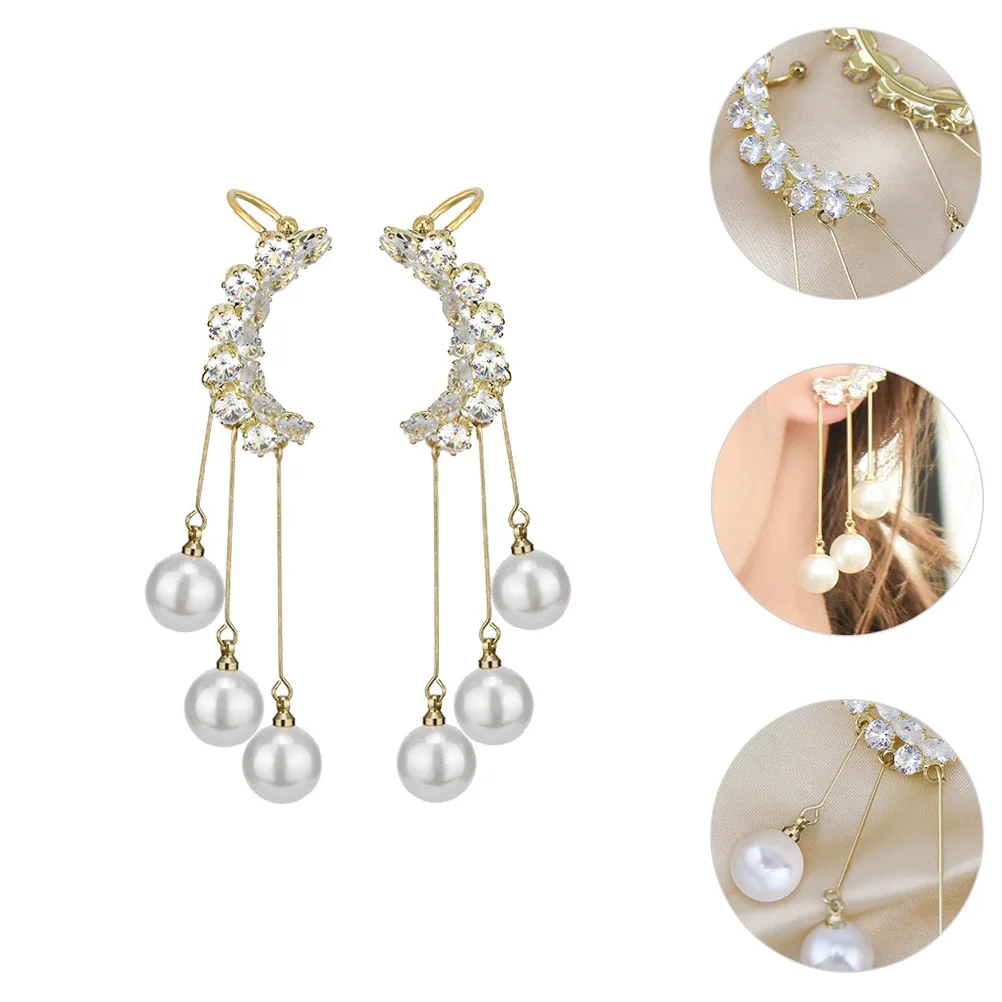 

1Pair Pearl Tassel Earring Clips Non Pierced Ear Bone Buckles Cartilage Clip Luxury Zircon Elegant Women Jewelry